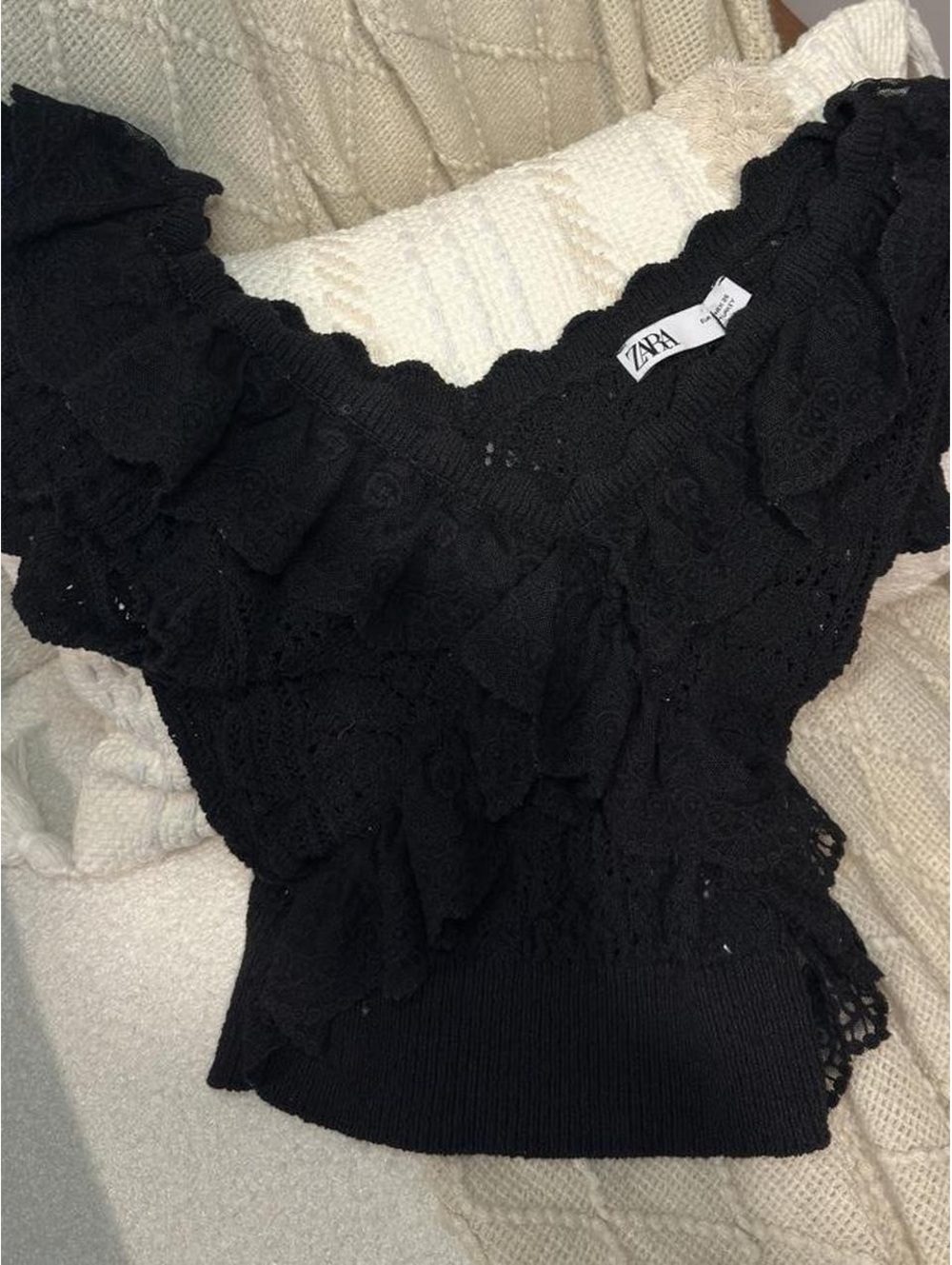 Black Crochet Ruffle Top 🖤 - Picture 6 of 6
